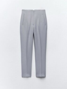 ZARA WOMAN NEW HIGH-WAIST TROUSERS  PANTS BLUE  STEEL size XL NWT